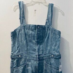 We the Free Free People Paisley Denim Strap Wide Leg Button Front Overalls NWT